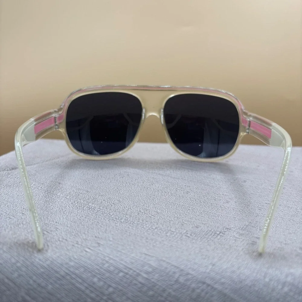 Vintage Aviator Sunglasses Women OS Clear Pink 80s Retro-Futuristic